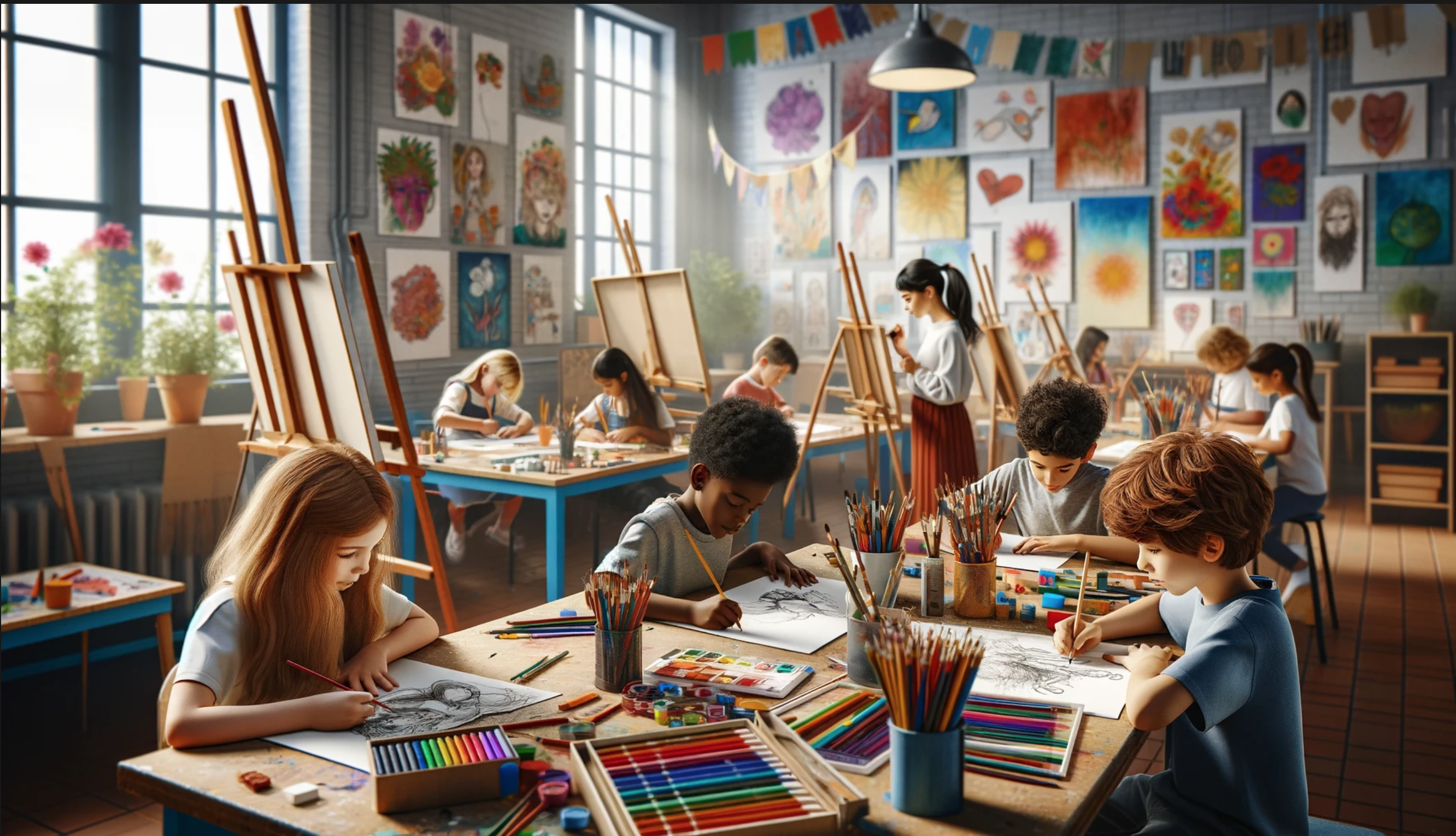 young learners making art
